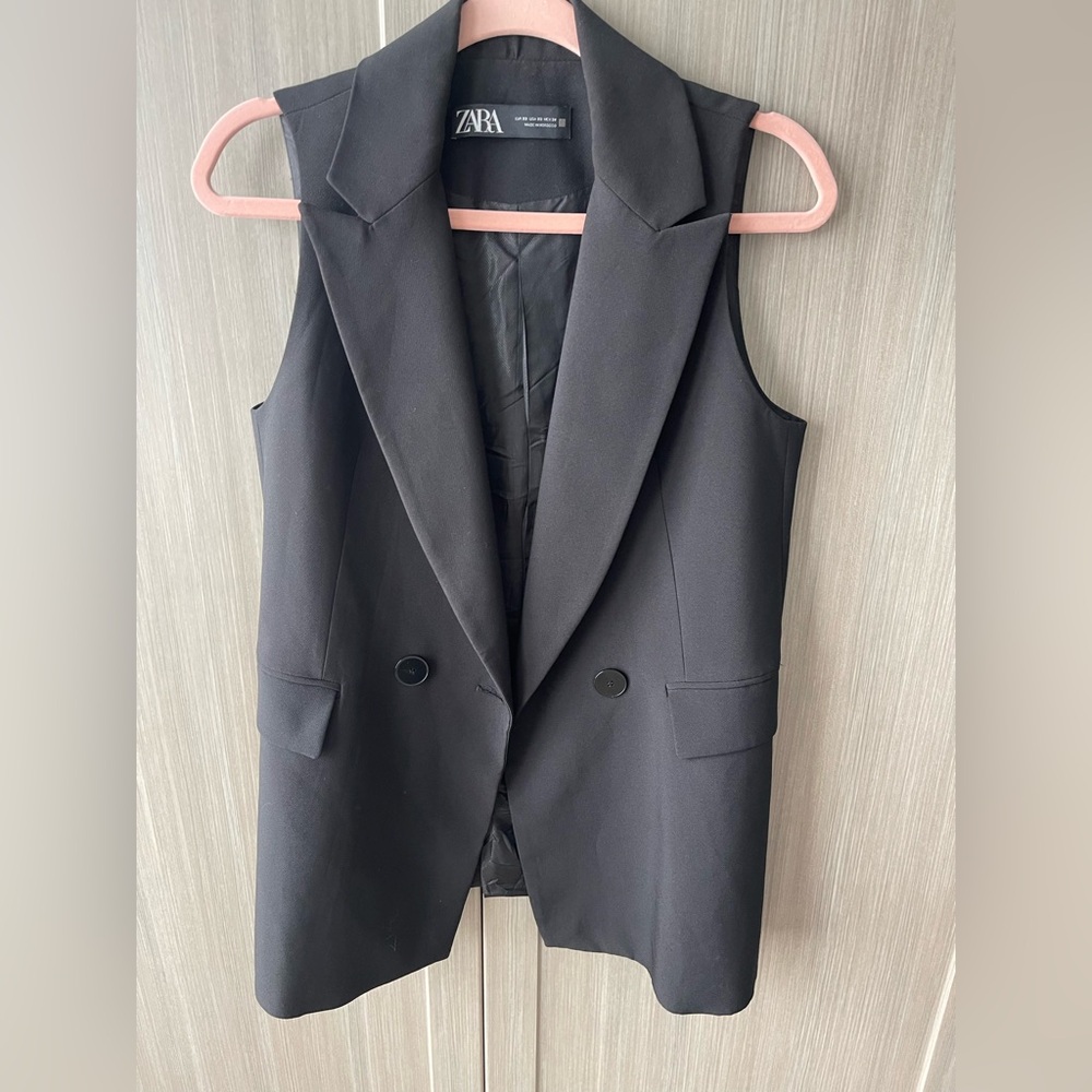 ZARA Black Sleeveless Double-Breasted Blazer Vest – XS